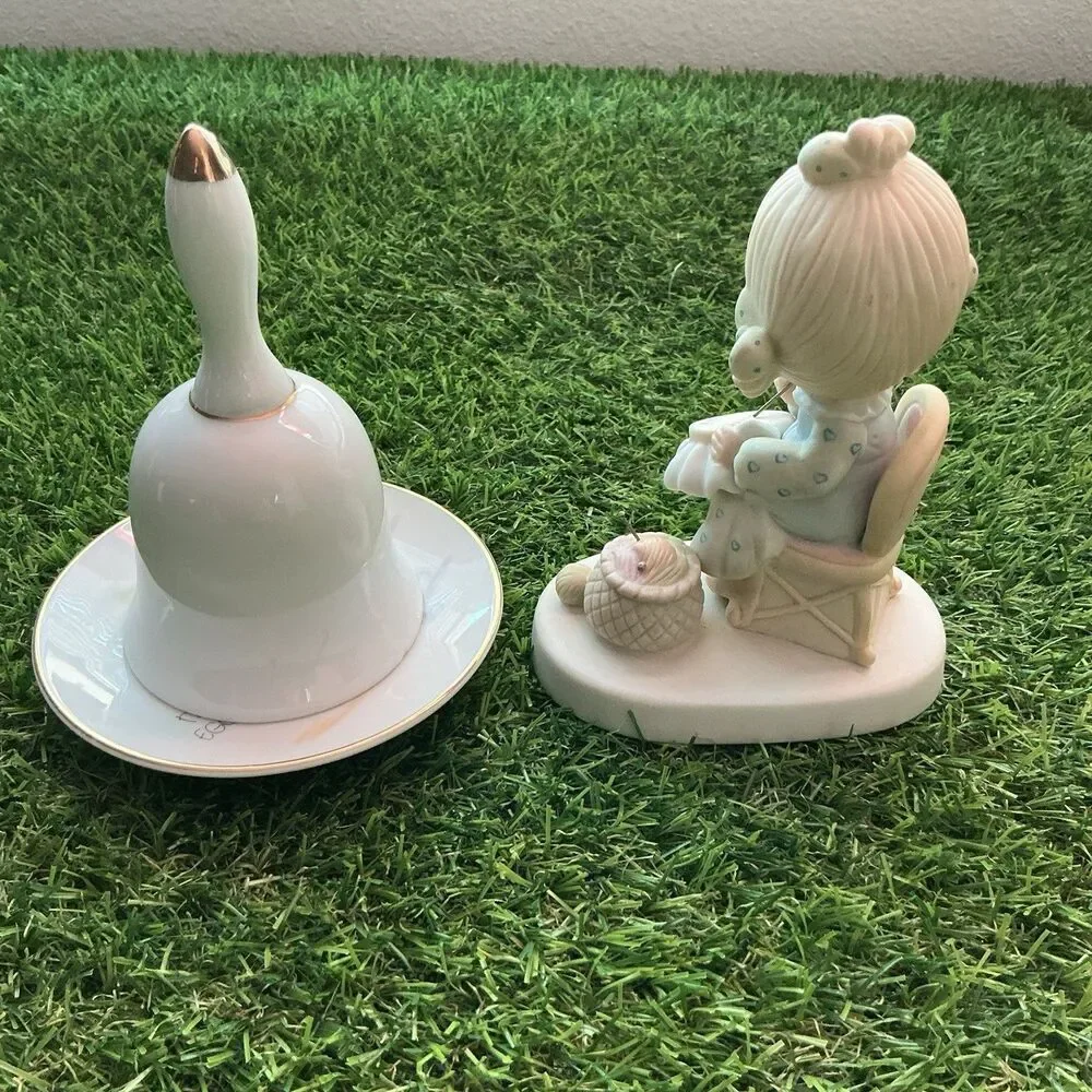 Vintage Precious Moments Mother Figurine Bell Plate Enesco 1978 3 Piece Lot